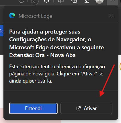 Aviso de ativação do Edge